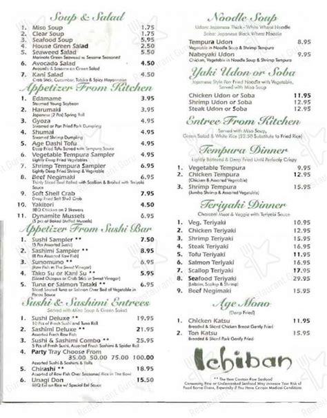 Menu At Ichiban Japanese Bistro And Steak House Restaurant Grand Blanc