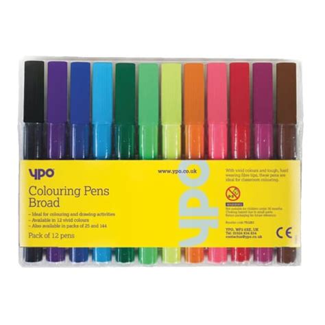 Ypo Broad Tip Colouring Pens Assorted Colours Pack Of 12 Colouring