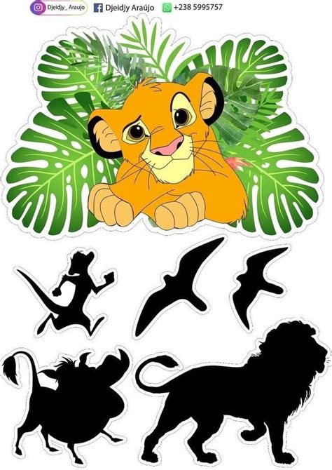 The Lion King Stickers Are Shown In Black And White With Green Leaves