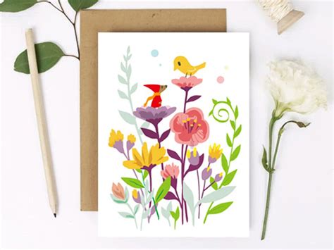 Printable Greeting Card With Flowers / Instant Download PDF / - Etsy