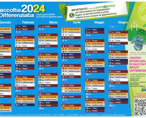 Unione Dei Comuni CALENDARIO RACCOLTA DIFFERENZIATA 2024