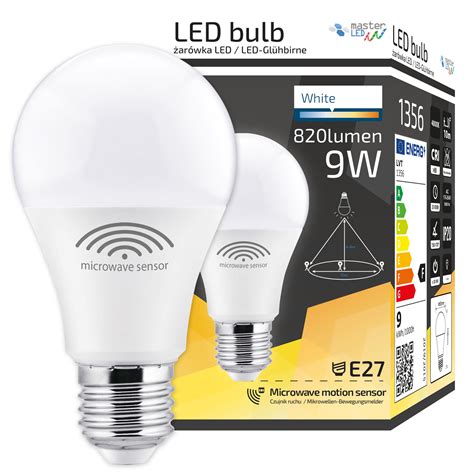 Żarówka Led E27 9w 230v Czujnik Ruchu Mikrofalowy Żarówka 9w E27 A60