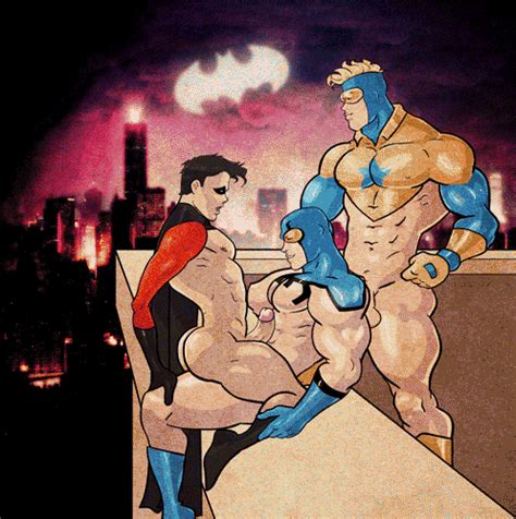 Rule 34 3boys Animated Aroused Ass Balls Bara Batman Series Big Ass Big Penis Blue Beetle