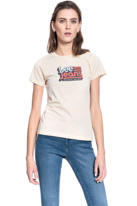 Damski T Shirt Lee Crew Neck Tee Bleached Sand L41lygoc L41lygoc