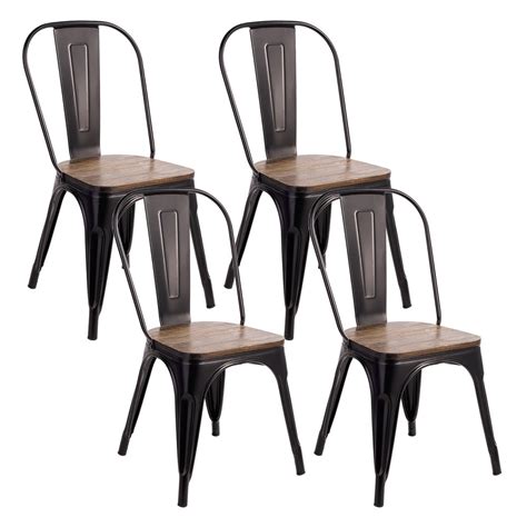 Novahus Pack Sillas Tolix Vintage Asiento Madera Negro