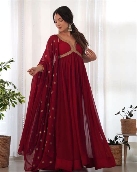 Exclusive Maroon Pure Georgette Sequence Work Anarkali Suit With Dupatta