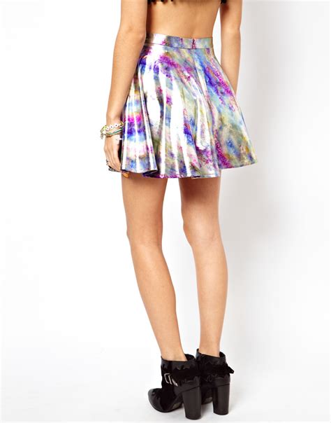 Asos Skater Skirt In Foil Print Lyst