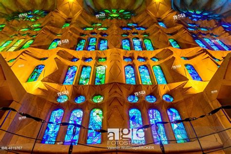 Interior View Stained Glass Windows Of The Sagrada Familia Antoni