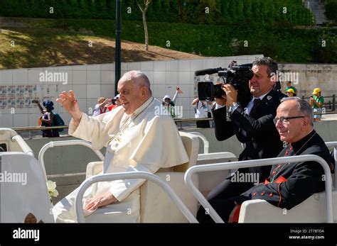 Pope Francis In His Popemobile Greeted By Pilgrims As He Is Arriving