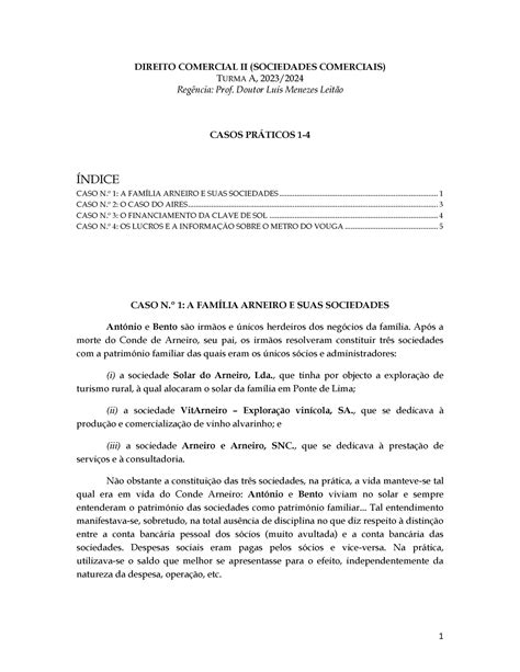 Direito Comercial II Sociedades Comerciais Casos 1 A 4 DIREITO