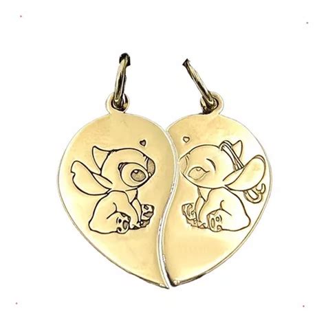 Dije Corazon Stitch Pareja Baño Oro 24k Plata 925 Envio Meses sin interés