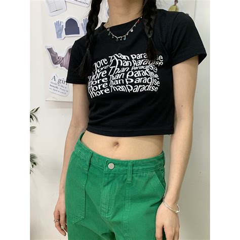 Áo Thun CropTop Tay Ngắn Cổ Tròn Dáng Croptop Ôm In Họa Tiết More Than