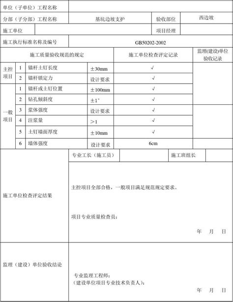 基坑支护施工检验批质量验收记录表word文档在线阅读与下载无忧文档