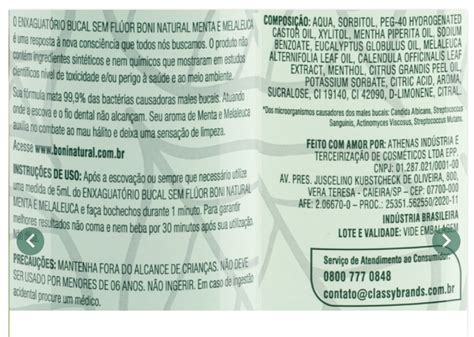 Enxaguatório Bucal Menta e Melaleuca Boni Natural 500ml