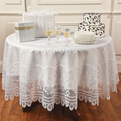 White Polyester Lace Jacquard Lace Tablecloth Rose Table Cover Round