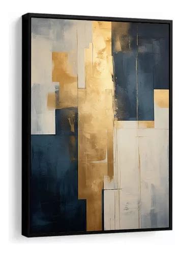 Quadro Decorativo Luxo Abstrato Dourado Azul Sala Hall 60x80