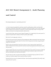 ACC 305 Week 8 Assignment 2 Audit Planning And Control ACC 403 Week