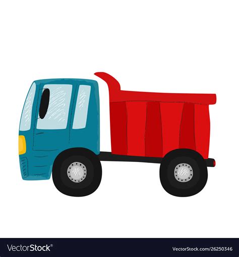 Cute blue and red dump-truck Royalty Free Vector Image