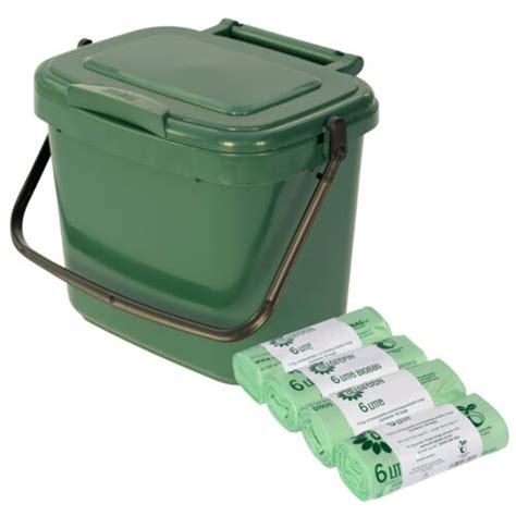 Green Kitchen Compost Caddy 200x Biobags Compostable Bags Food Bin 5L