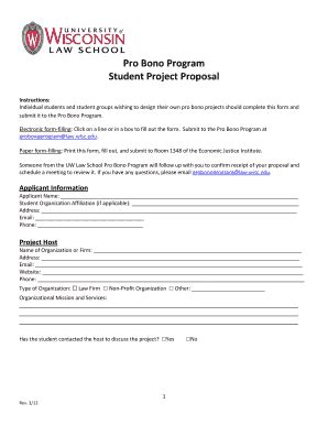 Fillable Online Law Wisc Pro Bono Program Student Project Proposal