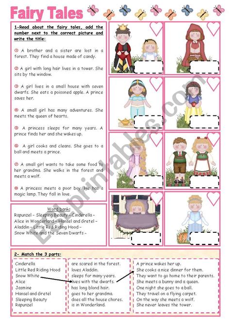 Fairy Talesstories 6 Fairy Tales Activities 2 Pages Esl