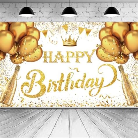 Amazon WZZNBFC White Gold Happy Birthday Backdrop Decorations