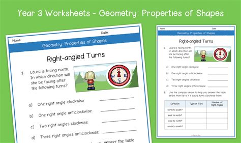 Year 3 Right Angled Turns Worksheets KS2 Geometry Properties Of