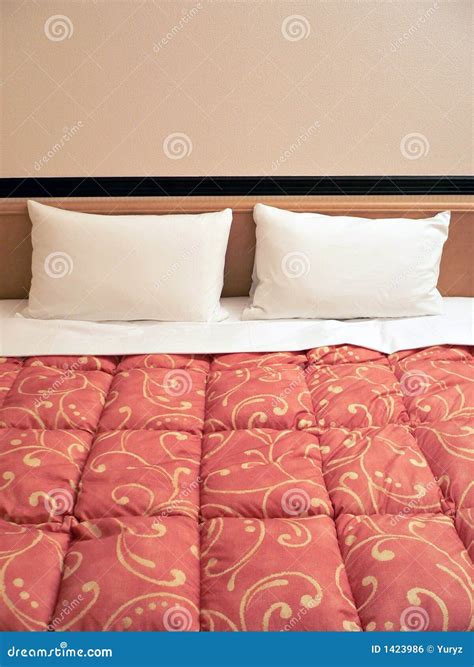 Bed With Two Pillows Stock Photo Image Of Double Sheet 1423986