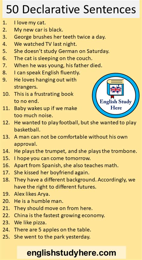 50 Declarative Sentences in English - English Study Here