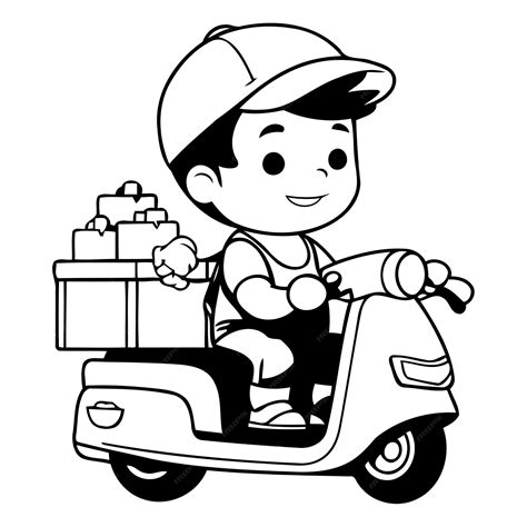 Premium Vector Cute Cartoon Delivery Boy Riding A Scooter Vector