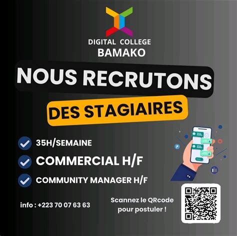 Digital College Recrute Des Stagiaires H F Y A Bara Offres D