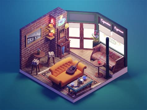 Central Perk By Roman Klčo On Dribbble Isometric Art Friends Series