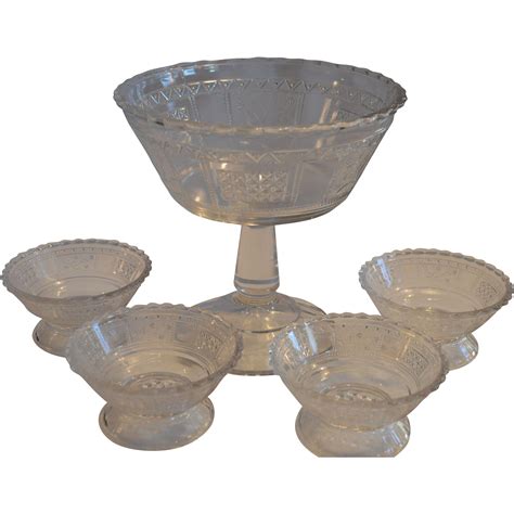 Antique Glass Compote And Berry Bowls Eapg Panels Of From