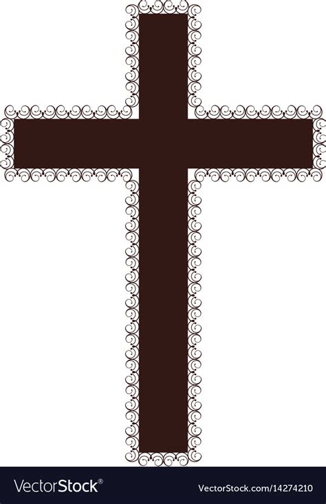 Silhouette brown color wooden cross with swirl Vector Image