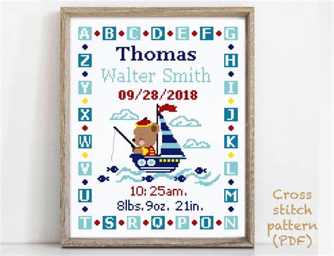 Baby Birth Announcement Modern Cross Stitch Pattern Boy Girl Nursery