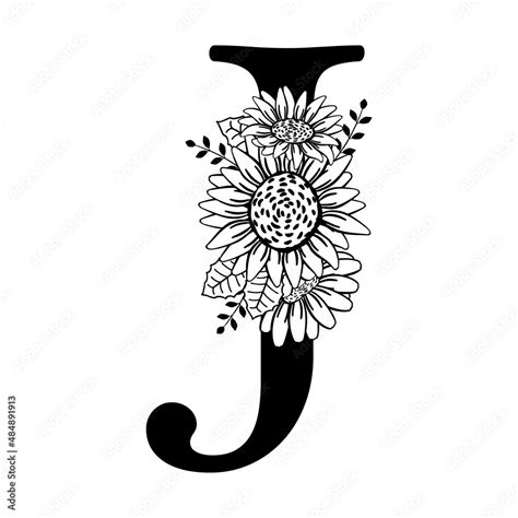 Monogram Letter J Floral Letter Design With Flowers Sunflowers