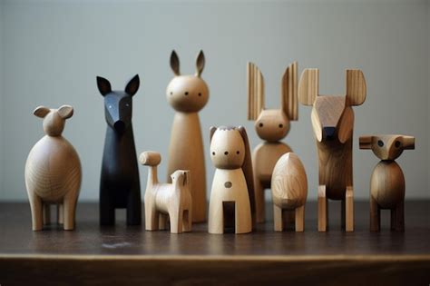 Premium AI Image | A set of wooden animal figurines