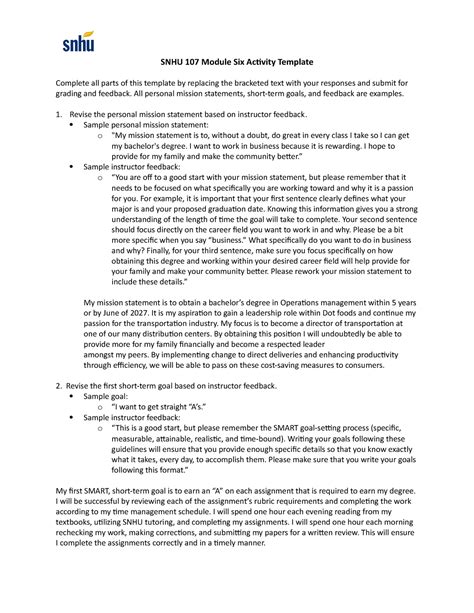 SNHU 107 Module Six Activity Template Joshua Quirk SNHU 107 Module