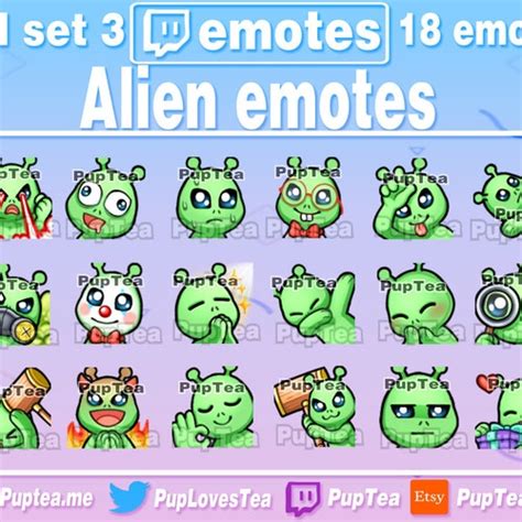 18x Cute Alien Emotes Pack For Twitch Youtube Tiktok And Etsy