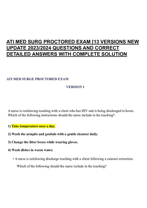 ATI MED SURG PROCTORED EXAM 13 VERSIONS NEW UPDATE 2023 2024 QUESTIONS