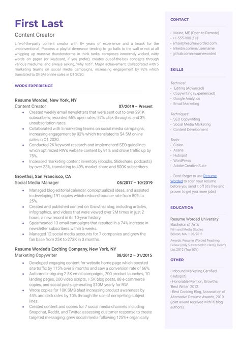 7 Content Creator Resume Examples For 2025 Resume Worded