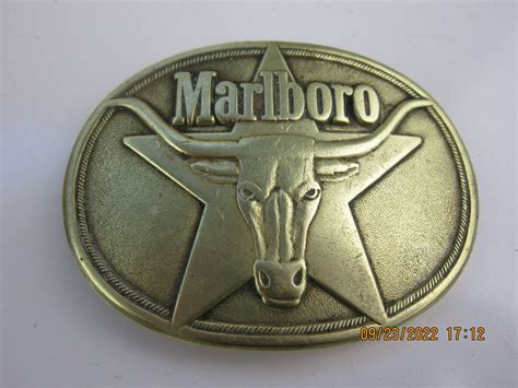 Marlboro Vintage 1987 Solid Brass Belt Buckle Longhor Gem