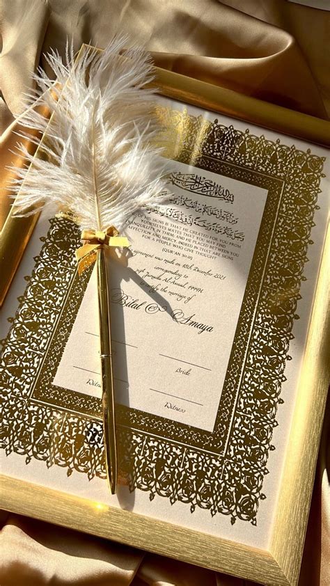 Luxury Nikkah Certificate Gold Foiled Nikkah Contract Gold Frame