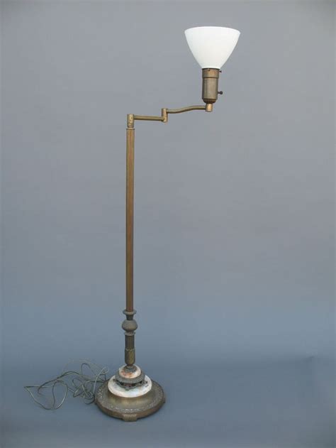 Details About Art Deco Swing Arm Floor Lamp Vintage Onyx Marble Glass