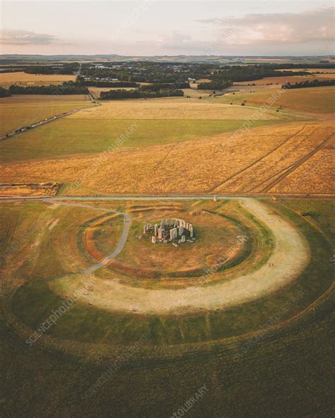 Aerial view of Stonehenge at sunset, UK - Stock Image - F040/3393 ...