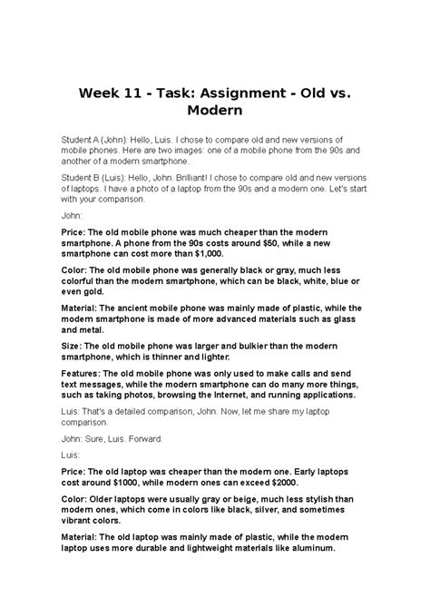 Paingles Pa Ingles Week Task Assignment Old Vs Modern