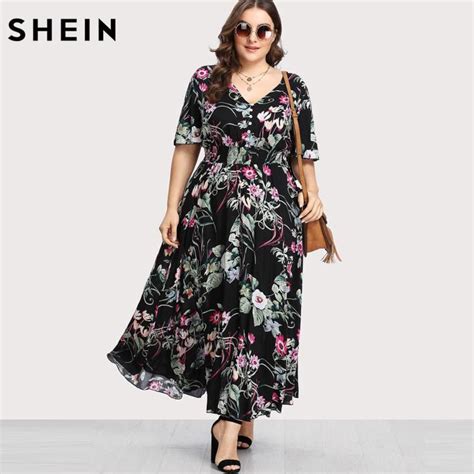 Shirred Waist Botanical Plus Size Floral Dress Ruffle Floral Maxi Dress Half Sleeve