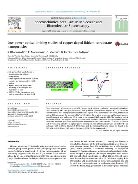 Pdf Low Power Optical Limiting Studies Of Copper Doped Lithium