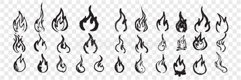 Hand Drawn Flames Doodle Set Stock Vector Illustration Of Abstract