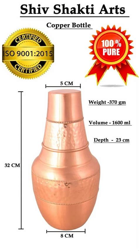 Shiv Shakti Arts Copper Half Hammered Bedroom Bottle Surahi With Glass